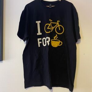 Gildan Black T‑Shirt with Yellow Bike and Coffee Graphic